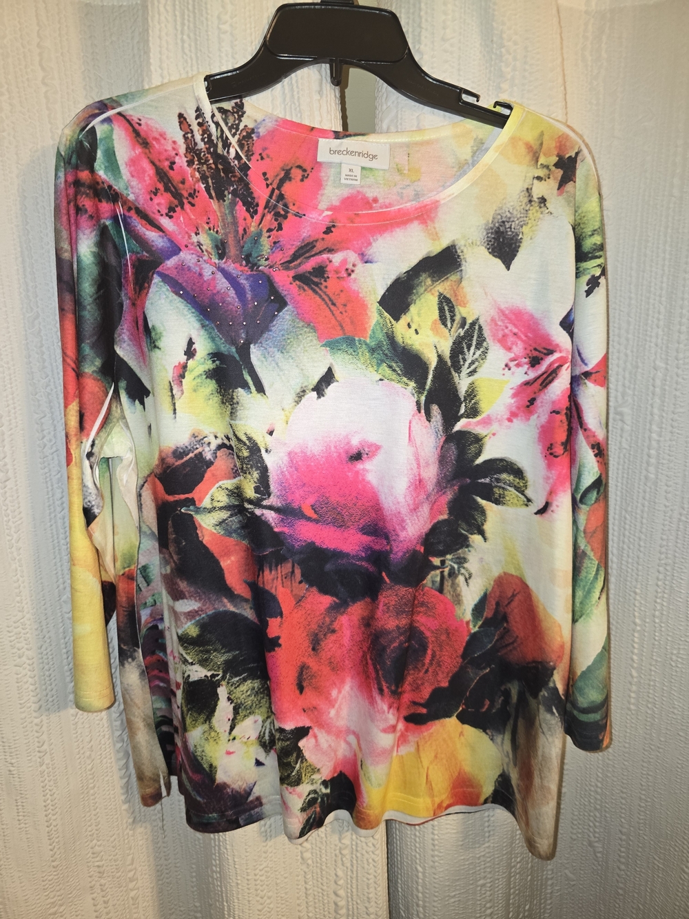Womens XL Beckridge Floral Watercolor Long-Sleeve Top - Multicolor